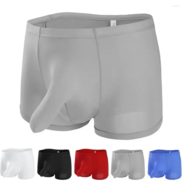 Cuecas masculinas boxers de seda gelo roupa interior 3d virilha boxer elefante nariz shorts bolsa de banho troncos lingerie fina natação masculina