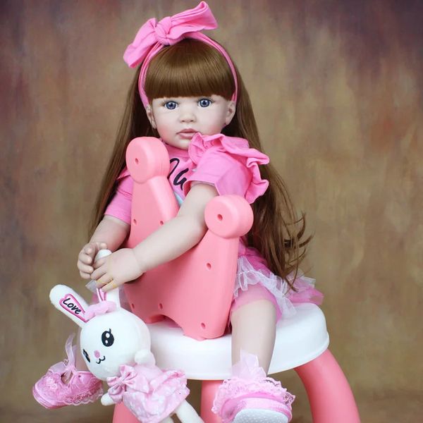 Bonecas Bebes boneca with60cm pano corpo em pó saia longo cabelo princesa renascimento silicone boneca esmalte criança acompanhar brinquedos de presente de aniversário 231208