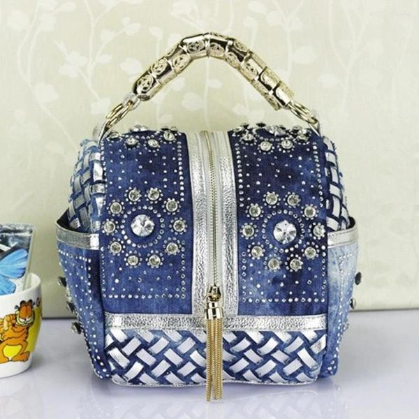 Akşam çantaları moda denim kadın cüzdanlar ve çantalar küçük jean çanta omuz elmas mini tote crossbody