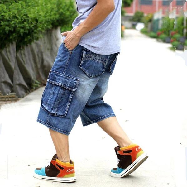 Shorts masculinos homens plus size solto baggy denim moda streetwear hip hop skate carga jeans curto para masculino
