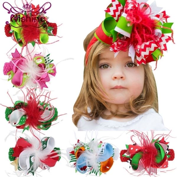 Аксессуары для волос Nishine повязка на голову с цветком для девочек, эластичная вязанная крючком повязка для волос, детская лента с перьями, банты, зажимы, Рождество 231207