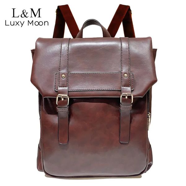 Schultaschen Mode Frauen Rucksack PU Leder Schultasche Vintage Große Schultasche Für Teenager Mädchen Braun Schwarz Rucksäcke Männer Rucksack XA30H 231207