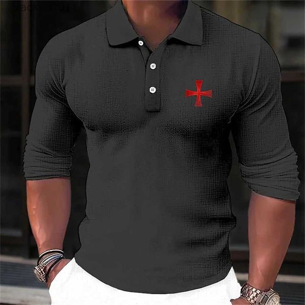 Homens camisetas 3D Crusaders Botões Long Sles Hoodie Tops Quick Dry Homem Moda Roupas 2023 Inverno Casual Tee Oversized 5XL Pulôver L231208