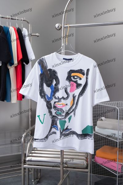 xinxinbuy Männer Designer T-Shirt Graffiti Wasser bemalt Gesichtsmaske Druck Kurzarm Baumwolle Frauen Schwarz Weiß Blau Grau Rot XS-XL