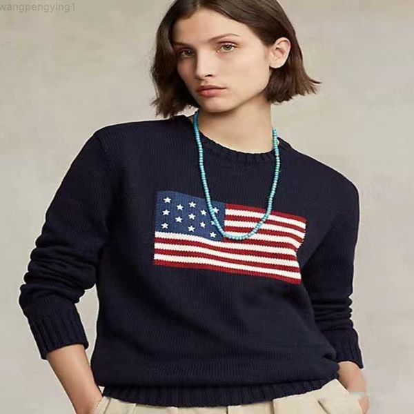 Herrenpullover US Damenoberbekleidung Strickpullover Amerikanische Flagge Rundhalsausschnitt 2023 Winter High-End-Luxusmode Bequemer Baumwollpullover 100 % LRXK