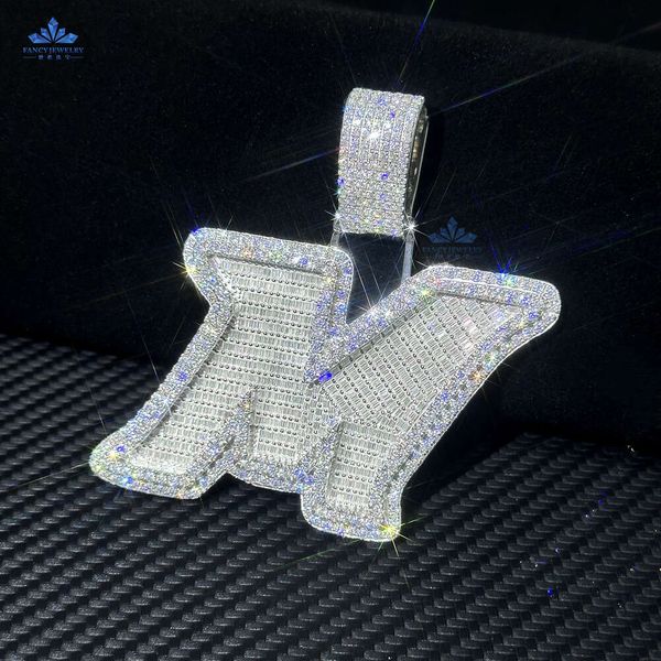 Iced Out Hip Hop Brilhante M Letras Pingente Charme Colar de Carta de Diamante Moissanite