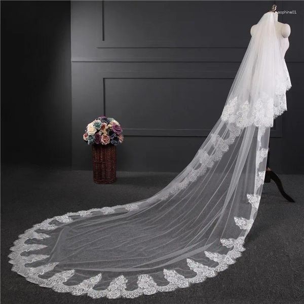 Véus nupciais elegante tule macio com pente marca acessórios de casamento moda 2 camadas véu catedral