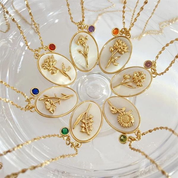 Anhänger Halsketten Vintage Blume Halskette Kupfer Überzogene Gold Ellipse Eingebetteten Zirkon Frauen Party Schmuck Weihnachtsgeschenk