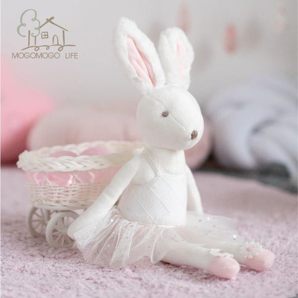 Plüschpuppen, luxuriöser weißer dicker Hase aus Plüsch mit rosa Tutu, Babyschlaf-Kuschelspielzeug, schöne, kuschelige Ballerina-Kaninchenpuppe, Prinzessinnenhasenpuppe 231208