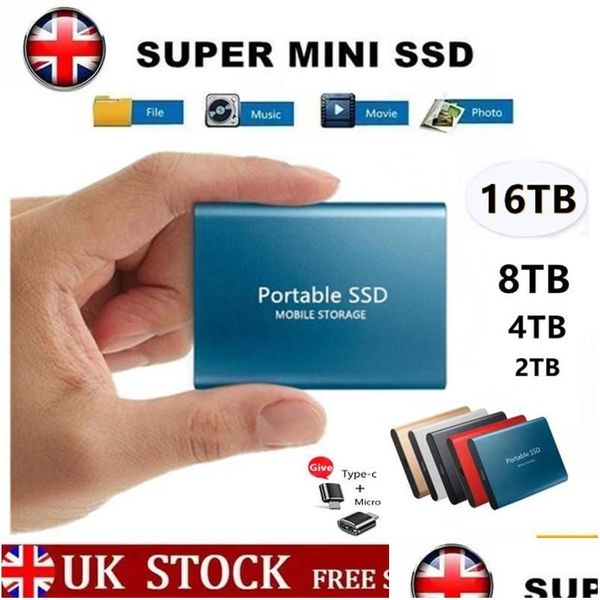 Discos rígidos externos mini ssd12t 8tb 6tb 4tb 2tb 1tb móvel estado sólido notebook unidade drop delivery computadores armazenamentos de rede dhexs