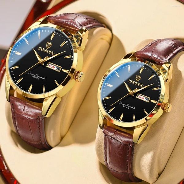 Relógios de pulso Top Casal Relógio para Mulheres Homens À Prova D 'Água Relógio Masculino Calendário Quartz Relógios de Pulso Pulseira de Couro Senhoras Homem