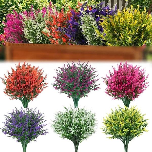 Dekoratif Çiçekler 8 Paket Yapay Lavanta UV Dayanıklı Sahte Çalılar Yeşillik Balı Buket Buket Düğün Evi Bahçe Masa Dekor