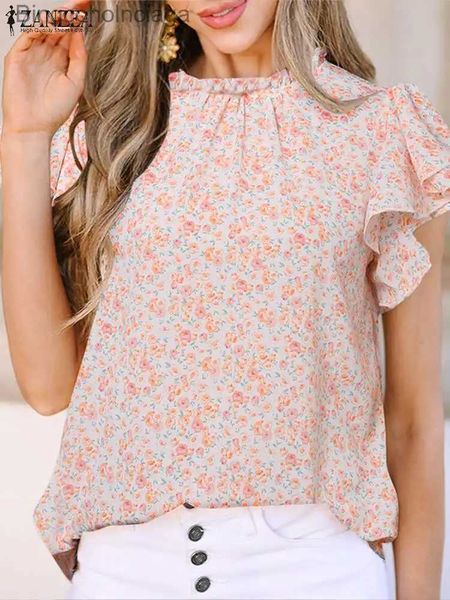 T-shirt da donna ZANZEA Camicetta stampata floreale per le vacanze estive Camicia bohémien a maniche corte con volant casual Tops Fe Beach BlusasL231208