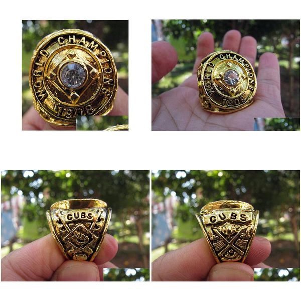 INGS 1908 CUBS World Baseball Championship Ring Souvenir Men Fan Gift Gioielli Droplese Gioieri all'ingrosso DHP4P