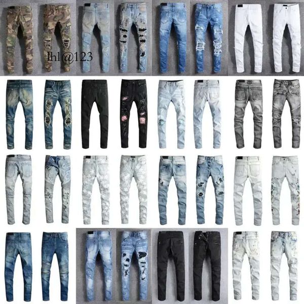 Luxurys Designers Jeans Distressed Francia Moda Pierre Straight Biker da uomo Hole Stretch Denim Casual Je D Commercio all'ingrosso 2 pezzi Sconto del 10%