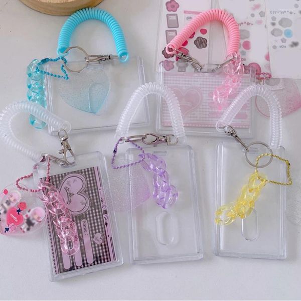 Titulares de tarjetas Love Heart Funda protectora ID Transparente Pocard Holder Po Display Bank Cover Bag Colgante Slider