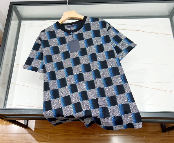 2024 Yeni Marka Tasarımcısı T Shirt Moda Kontrol Baskı Tasarımı ABD Boyut Kısa Kollu Tshirt Yüksek Kaliteli Lüks Erkek Tişört