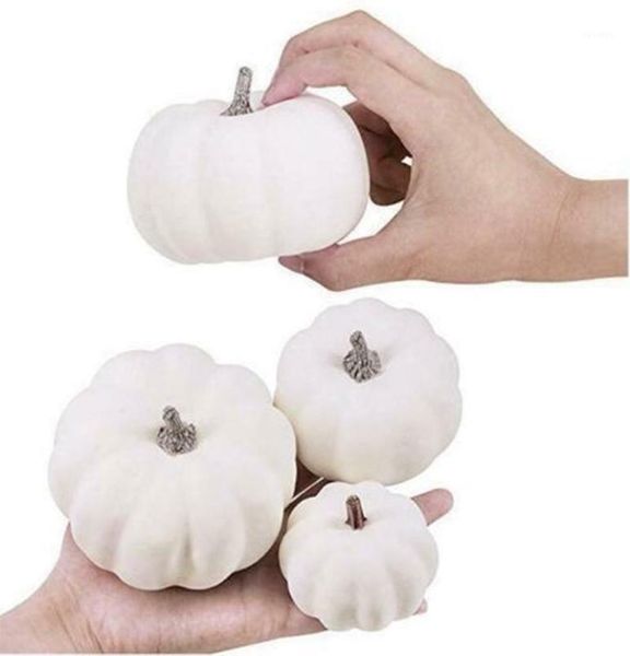 12 pezzi di zucche bianche artificiali di Halloween raccolto decorazione del ringraziamento autunnale per il centro commerciale della scuola fieristica11977681