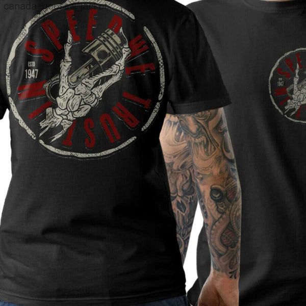 T-shirt da uomo Biker Teschio Mano Moto Chopper Cacciavite T-shirt tatuaggio Hot Rod. T-shirt da uomo in cotone con maniche corte o collo Nuova S-3XL L231208