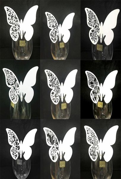 50 pzlotto Farfalla Bianca Taglio Laser Tavolo Segna Bicchiere di Vino Nome Segnaposti Matrimonio Compleanno Baby Shower Forniture per Feste di Natale Y75774953