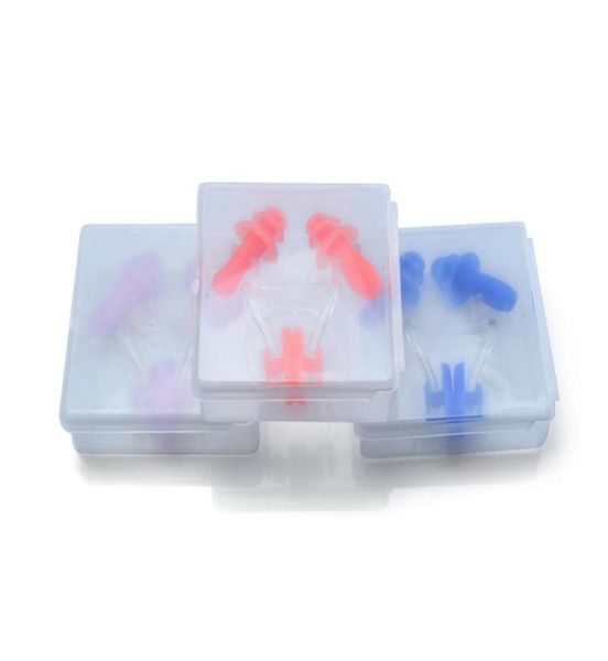 10 комплектов X водонепроницаемый мягкий силиконовый набор для плавания, зажим для носа с затычкой для ушей, с коробкой, разные цвета50549027609339