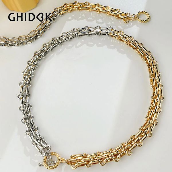 Anhänger-Halsketten Ghidbk Hip Hop Zweifarbige, dicke, breite Gliederketten, klobige Halskette für Frau, OT-Schnalle, Metall-Choker, Statement-Schmuck, Geschenk 231208