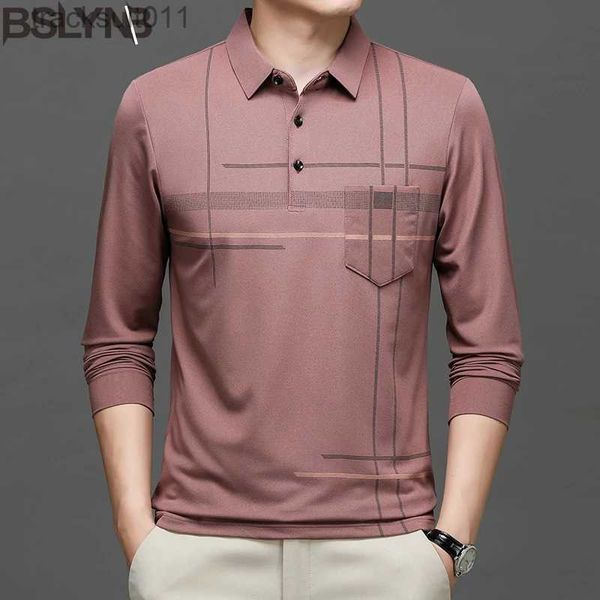 Herren-T-Shirts Frühling Herbst Striped Business Shirt Herren Langschlafen Pullover T-Shirt Turndown Kragen Tops L231208