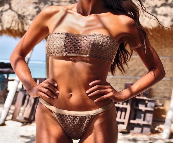 Bandeau Top Bikinis weibliche Mesh Bademode Frauen Sexy Badeanzug 2020 Mujer aushöhlen Badeanzug Bondage Sommer Strand wear8087452