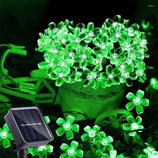 Cordas Solar Flower String Luzes Verde Ao Ar Livre À Prova D 'Água 50 LED Fada Luz Decorações Jardim Pátio Cerca Quintal Spri