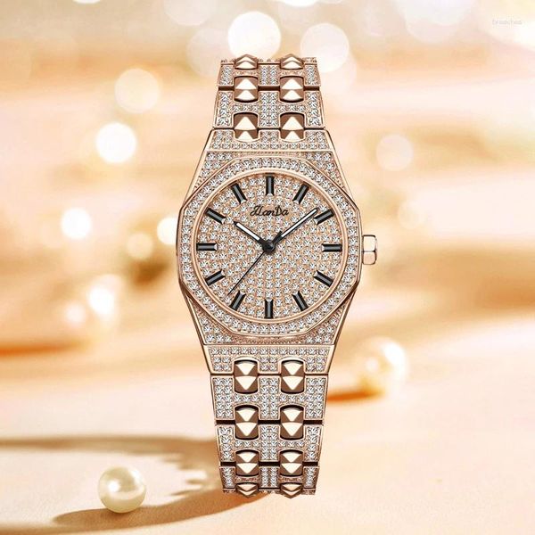 Наручные часы JLANDA Высококачественные кварцевые часы с бриллиантами для женщин Водонепроницаемые модные браслеты из розового золота из нержавеющей стали Женские часы