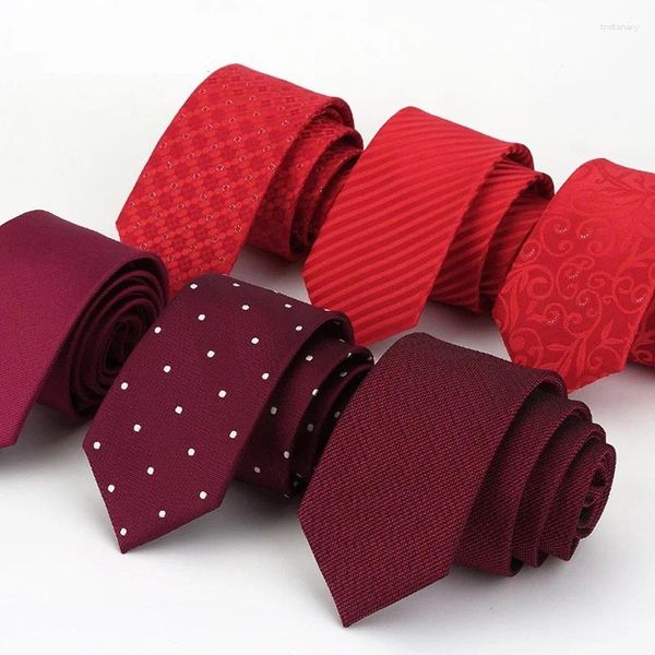 Bow Ties Yüksek kaliteli 2023 tasarımcılar markaları moda iş rahat 6cm ince erkekler için ince şarap kırmızı düğün ile hediye kutusu