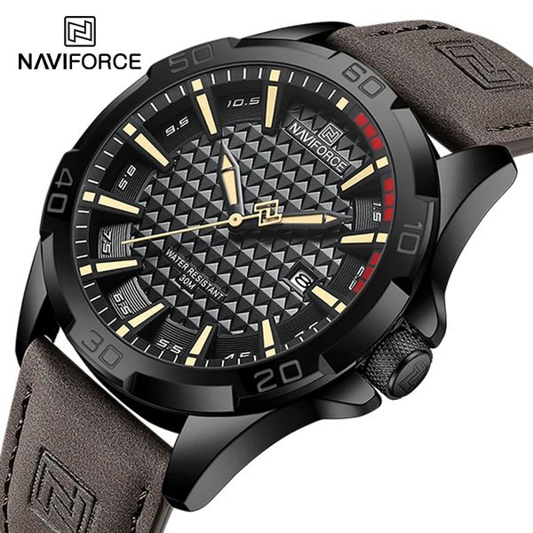 Armbanduhren NAVIFORCE Herren Casual Sport Militär Quarz Kalender Armbanduhr für Männer Leder Wasserdicht Uhr Relogio Masculino NF8023 231207