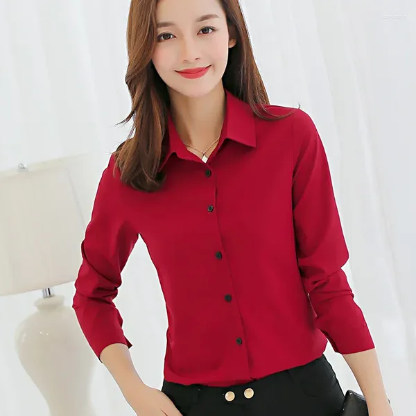 Frauen Blusen Koreanische Shirt Frauen Kleidung Langarm Casual Frühling Sommer Herbst Lose Feste Zeigen Dünne Mode Rote Top