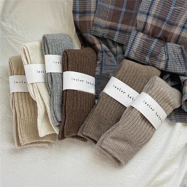 Meias femininas de lã quente caxemira meias térmicas para homewear dormir engrossar tripulação outono inverno calcetines mujer