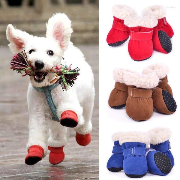 Köpek giyim 4pcs/ set açık yürüyüş ayakkabıları kış sıcak kalın evcil hayvan kar botları küçük köpekler için kaymaz Yorkshire Malta maskotalar ayakkabı