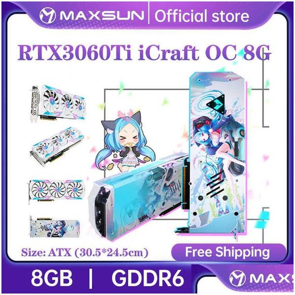 Grafikkarten Maxsun Geforce Rtx 3060Ti Icraft Oc 8G Gddr6 Gpu 8Nm Nvidia Computer PC 256Bit Dpx3 Gaming Grafikkarte FL New Drop Deliv Otj2U