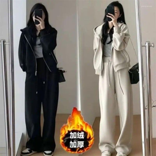 Pantaloni a due pezzi da donna in velluto e tuta sportiva ispessita per l'autunno inverno set casual maglione allentato e sottile edizione coreana