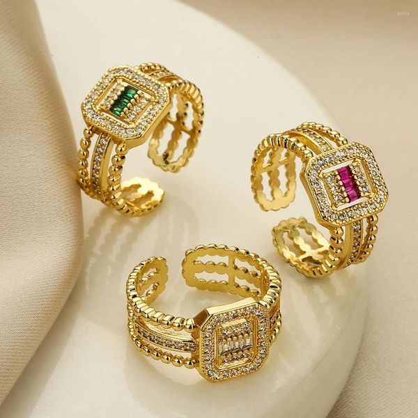 Cluster Ringe Stilvolle Hohe Qualität Frauen Zirkonia OL Gold Farbe Fingerband mit CZ Stein Reihe Bling Dame Mädchen Schmuck Geschenk