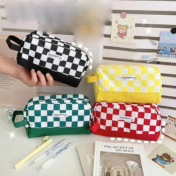 Style Student School Supplies Cosmetics Storage Große Kapazität Desktop Organizer Pencil Pouch Plaid Bag Case