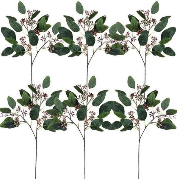 6 pezzi di foglie di eucalipto con semi finti spray verde artificiale foglia artificiale verde primavera steli per composizioni floreali9167154