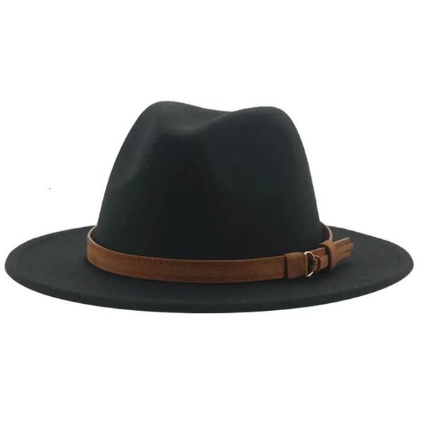 Ampla borda chapéus balde fedora para mulheres homens sólido cinto clássico vestido formal cáqui preto inverno sombreros de mujer 231208