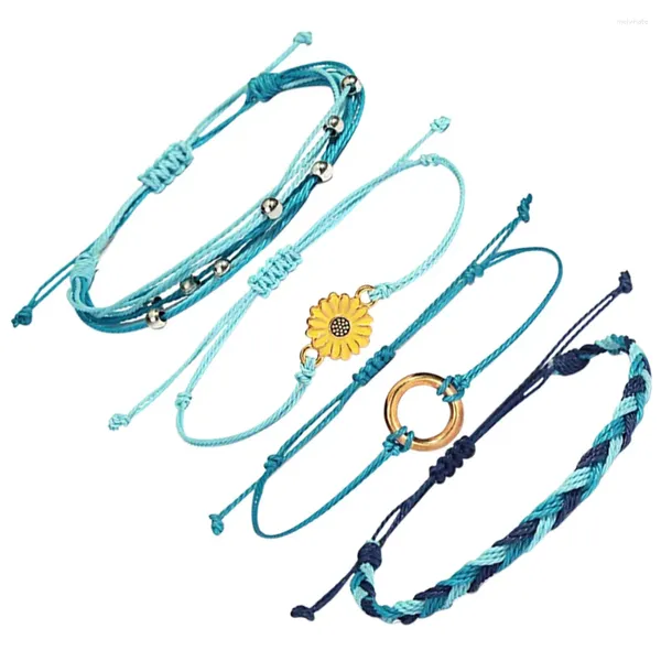 Charm-Armbänder, 4 Stück, Sonnenblumen-Armband, verstellbar, geflochtenes Seil, böhmische Wachslinie, dekorativ