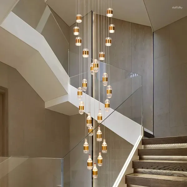 Lâmpadas pendentes pós-moderna minimalista luz luxo villa duplex edifício candelabro nórdico escada espiral de cristal