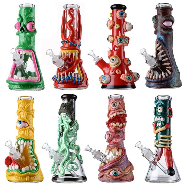 Narghilè stile Halloween Bicchiere di vetro spesso 7 mm Bong Tubi per l'acqua di polpo Tubo dritto Olio Dab Rigs Bong grandi da 11 pollici Downstem diffuso LL