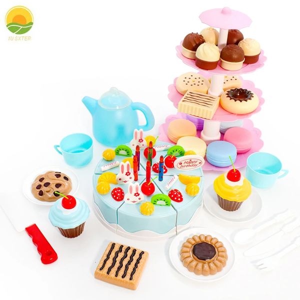 Casa de boneca acessórios crianças brinquedo bolo diy miniatura comida simulação chá tempo fingir jogar cozinha conjunto criança corte jogo educação menina para 3 anos aniversário 231207