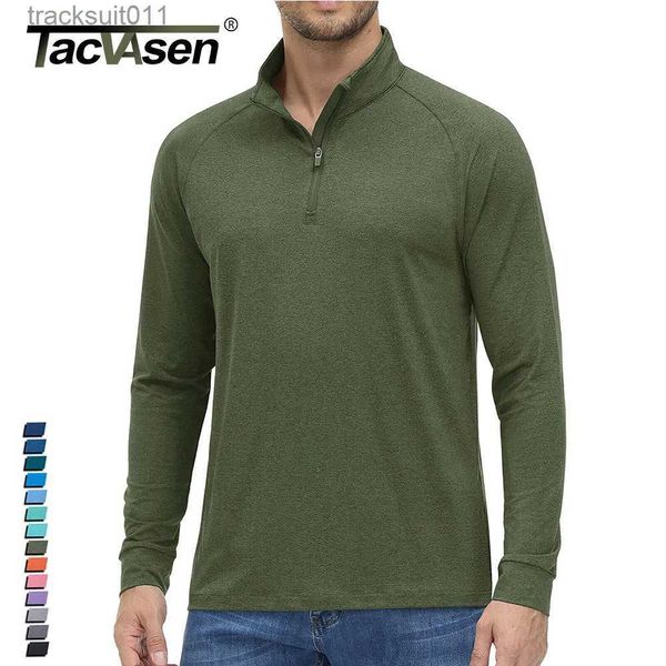 Homens camisetas Tacvasen UPF50 + 1/4 Zip Collar Pollovers Anti-UV Tops Mens Long Sle Sun / Proteção UV T-shirt Running Atleta Camisetas Ao Ar Livre L231208