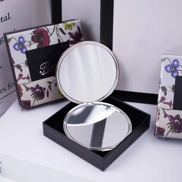 Marca sliver floral espelho de maquiagem compacto aço inoxidável bolso metal espelho vaidade 2 lados feminino portátil dobrável espelho presente