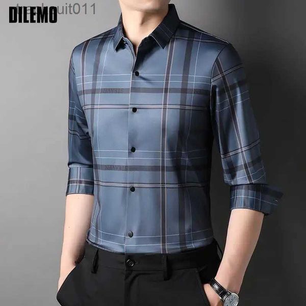 T-shirt da uomo di alta qualità di lusso New Slim Fit Designer camicie a righe per uomo Classic Brand Fashion Shirt Long Sle Casual Mens Clothes 2023 L231208