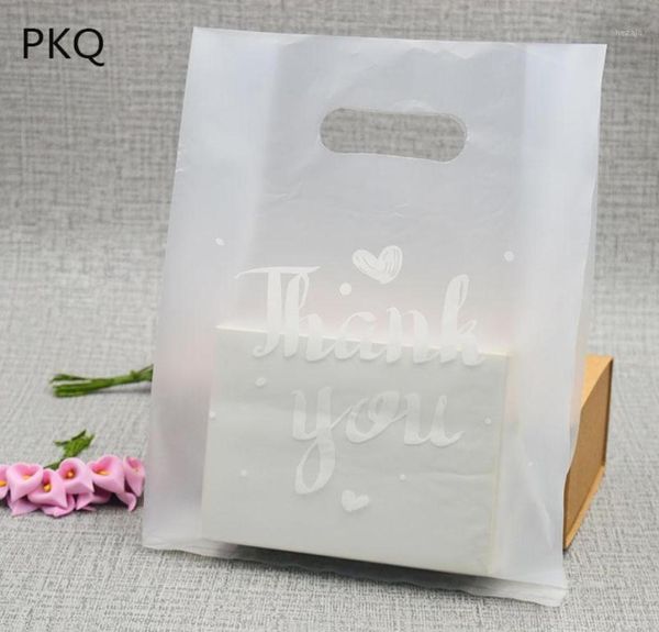 Envoltório de presente 50 pcs translúcido obrigado imprimir saco plástico favor jóias boutique embalagem sacos de compras com alça18435199
