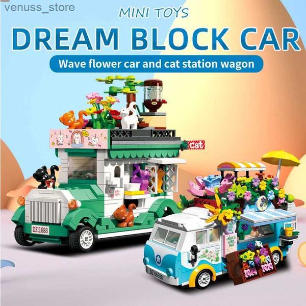 Blocos Mini Peças City Outing Bus Friends Camper Van Camping Car Princesa Flower Cart Truck Street Building Blocks Para Brinquedos Meninas R231208